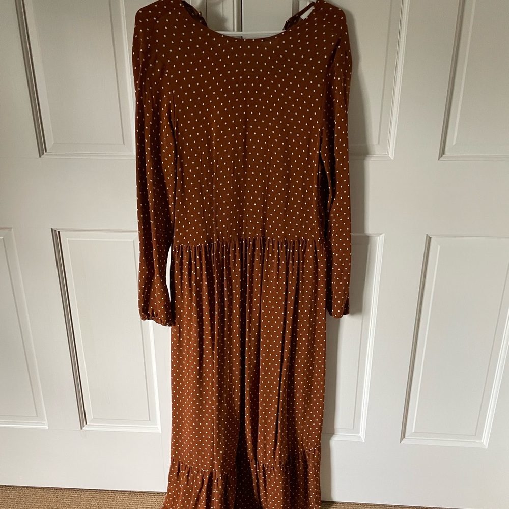 Maxi Tan and White Polka dot dress